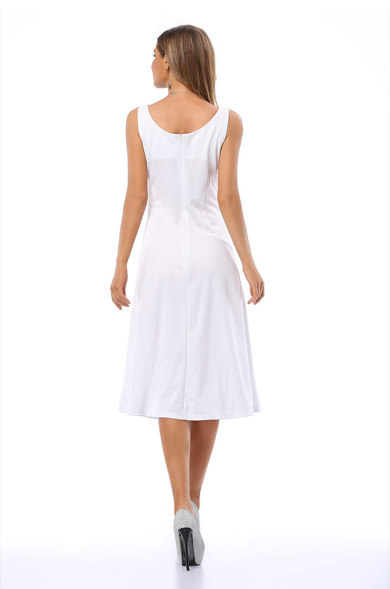 F2500 ELEGANT SLEEVELESS WHITE FIT AND FLARED GOING OUT MIDI DRESS